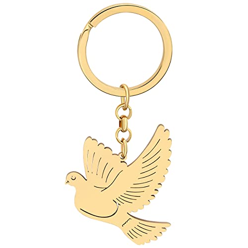 LONYOO Taube Schlüsselanhänger Edelstahl Taube Vogel Geschenke für Frauen Mädchen Handtasche Autoschlüssel Charms (Vergoldet) von LONYOO