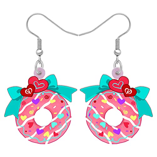 LONYOO Valentinstag Acryl Runde Donut Ohrringe Baumeln Drop Schmuck Geschenke für Frauen Mädchen Liebhaber Festival Charms (Rosa) von LONYOO