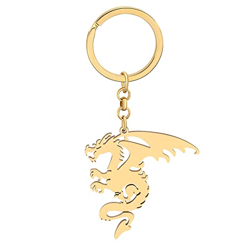 LONYOO Walisischer Drache Schlüsselanhänger Edelstahl Fantasie Drachen Dinosaurier Geschenke für Frauen Mädchen Autoschlüssel Charms (Vergoldet) von LONYOO