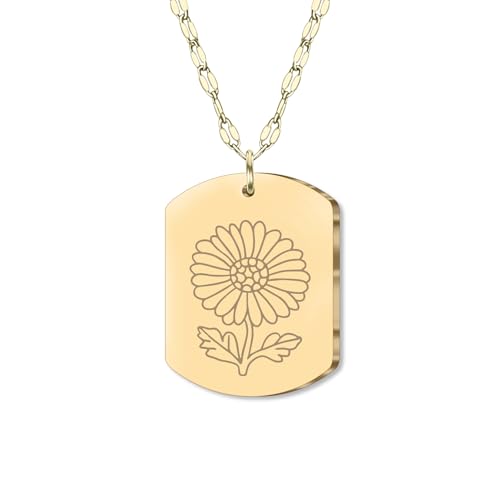 LONYOO Zierliche Geburt Blume Halskette 18K Vergoldet Edelstahl Gravierte Anhänger Halskette Geburtsblume Geburt Monat Blume Schmuck Geburtstag Geschenke für Damen Mädchen Mama (November-Chrysantheme) von LONYOO