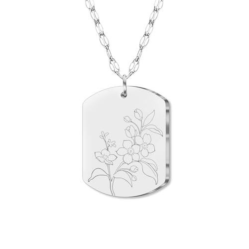 LONYOO Zierliche Geburt Blume Halskette Edelstahl Eingraviert Anhänger Halskette Geburtsblume Geburt Monat Blume Schmuck Anweisung Geburtstag Geschenke für Damen Mädchen Mama (März-Kirsche) von LONYOO