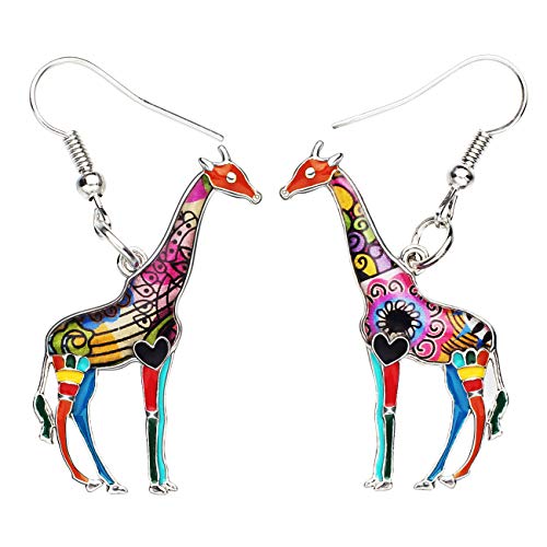 LONYOO Zink-Legierung Hirsch Giraffe Ohrringe baumeln Mode Emaille niedlich Giraffe Hirsch Geschenke für Frauen Mädchen Mama Schmuck (Giraffe Ohrringe Mehrfarbig) von LONYOO