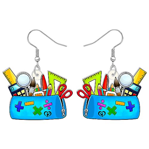 LONYOO Zurück zu Schule Bleistift Ohrringe Baumeln Acryl Schreibwaren Schmuck lustig Globus Geschenke für Lehrer Tag Frauen Mädchen Kinder Charms (Federmäppchen) von LONYOO