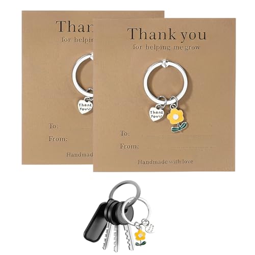 LONZIKP 2er Set Geschenk für Lehrerin Schlüsselanhänger Erzieherin Geschenk Dankeschön Abschied Grundschule Lehrer Geschenke mit Herz Danke für die Hilfe beim Wachsen von LONZIKP