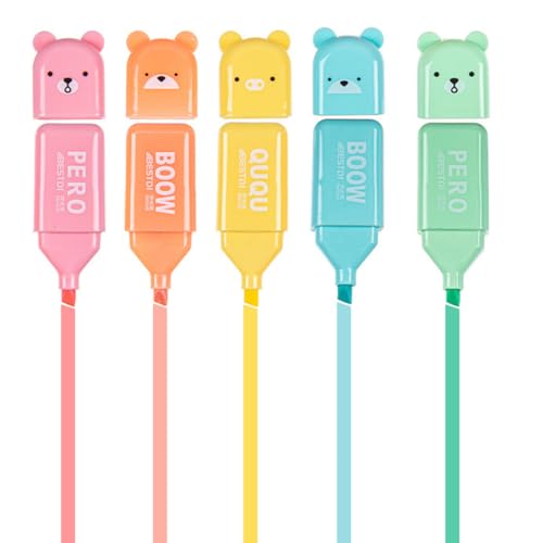 LONZIKP 5 Stück Mini Textmarker, Cartoon Bär Lustige Textmarker, Highlighter Pen Marker, Aesthetic Marker Stifte Textmarker Set für Kinder Erwachsene Zeichnung oder Hervorheben (Pastell) (5 Stile) von LONZIKP