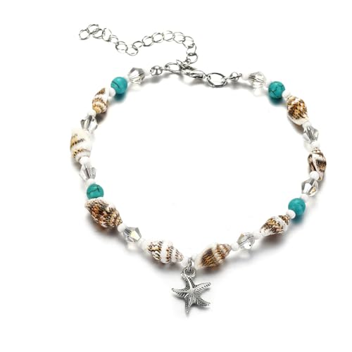 LONZIKP Muschel Fußkette für Damen mit Seestern Maritimer Schmuck Silber Fußkettchen für Mädchen Boho Strand Fußband von LONZIKP