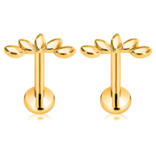LONZIKP Silber Gold flache Rückseite Ohrringe, Zierliche Kletter Ohrstecker, Fadenloser Knorpel Tragus Conch Piercing Helix Ohrstecker (Gold) von LONZIKP