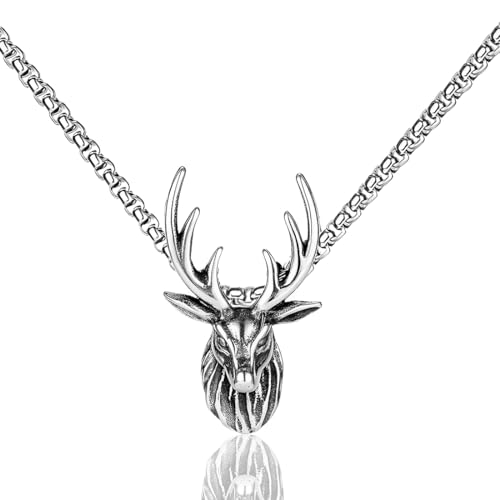 LONZIKP Trachtenkette Damen Oktoberfest Schmuck mit Hirsch Anhänger Dirndlkette Antik Silber als Dirndlschmuck und Accessoire für Frauen von LONZIKP