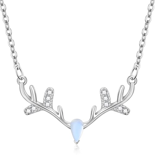 LONZIKP Trachtenkette Damen Silber Dirndl Schmuck Oktoberfest Kette mit Mondstein Hirschgeweih Halskette für Frauen von LONZIKP