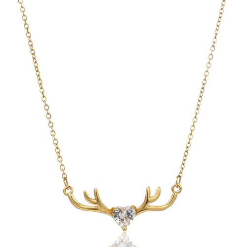 LONZIKP Trachtenkette Damen mit Herz Dirndl Schmuck Gold Oktoberfest Kette Hirschgeweih Halskette für Frauen von LONZIKP