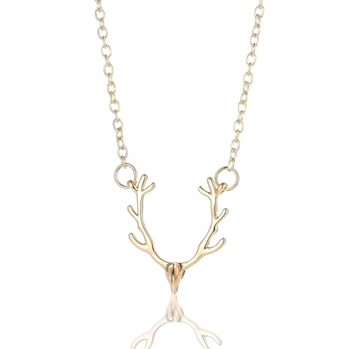 LONZIKP Trachtenkette Damen mit Hirsch Anhänger Goldener Dirndl Schmuck Oktoberfest Kette Geweih Halskette für Frauen von LONZIKP