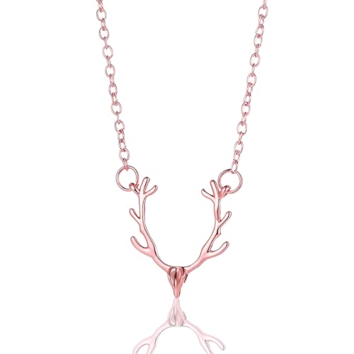 LONZIKP Trachtenkette Damen mit Hirsch Anhänger Roségoldener Dirndl Schmuck Oktoberfest Kette Geweih Halskette für Frauen von LONZIKP