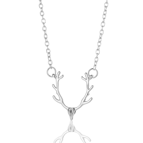 LONZIKP Trachtenkette Damen mit Hirsch Anhänger Silberner Dirndl Schmuck Oktoberfest Kette Geweih Halskette für Frauen von LONZIKP