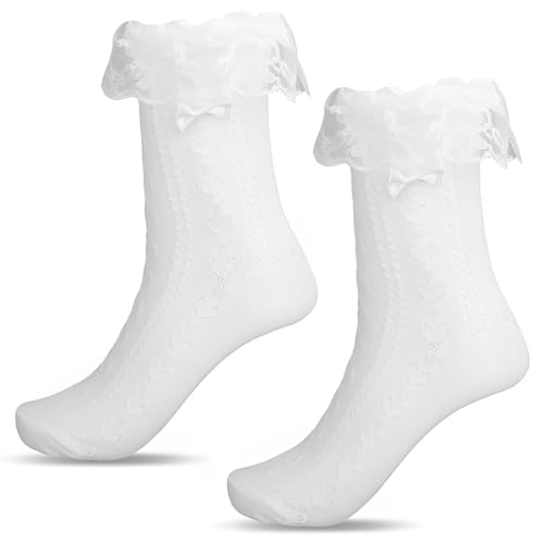 LONZIKP Trachtensocken Damen Oktoberfest Dirndl Socken Weiß mit Spitze und Rüschen Söckchen für Traditionelle Trachten Accessoires von LONZIKP