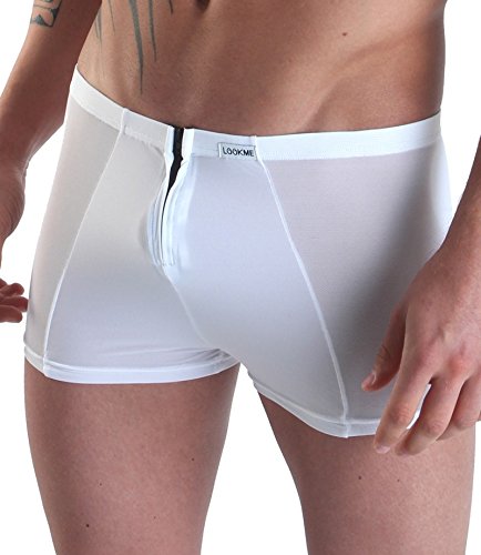 LOOK ME Herren Boxer Short in weiß mit Reißverschluss/Männer Slip Boxershort (XL) von LOOK ME