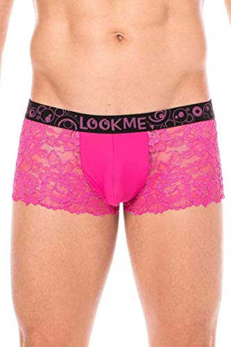 LOOK ME Herren Boxer Short mit Spitze in rosa Magenta mit Gummibund Männer Slip L von LOOK ME