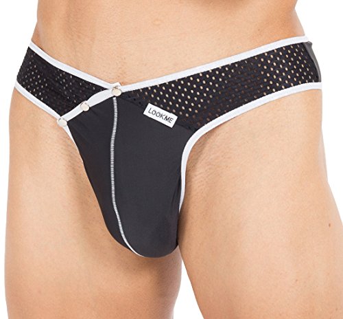 LOOK ME Schwarz/weißer Männer String Slip weich dehnbar mit Druckknöpfe Herren String S von ルック ミィ