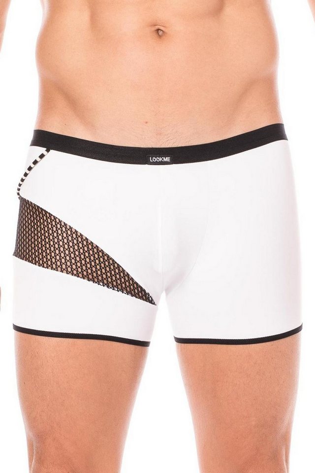 LOOK ME Boxershorts Herren Boxer Short in weiß blickdicht mit schwarzem Netzeinsatz Männer von LOOK ME