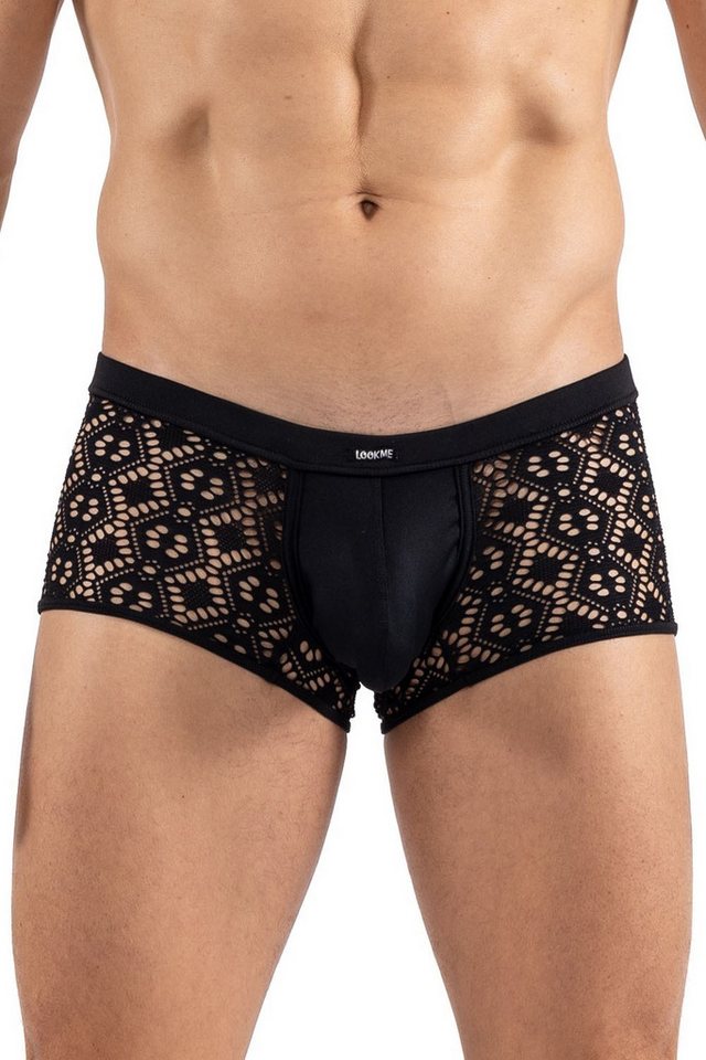 LOOK ME Slip Schwarzer Herren Boxer Shorts aus Netz mimt Stickerei halbtransparent von LOOK ME