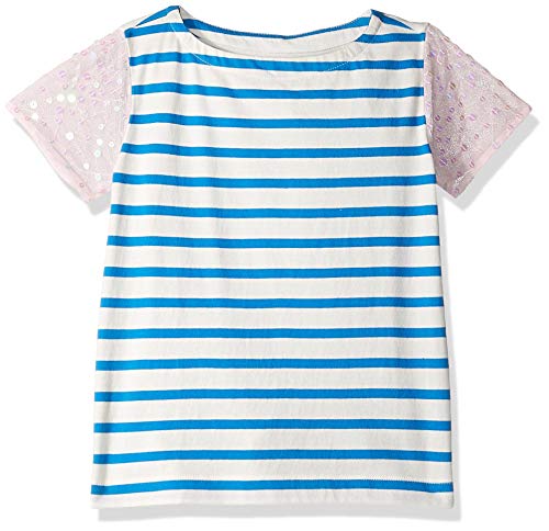 Look By Crewcuts T-Shirt mit Pailletten an den Ärmeln, für Mädchen, Blue Stripe/Pink, 10 von LOOK by Crewcuts