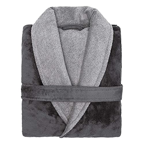LOOKS BY WOLFGANG JOOP Bademantel L, Bademantel Unisex Frottee, Morgenmantel grau mit Schalkragen, hochwertige Baumwollmischung von LOOKS BY WOLFGANG JOOP
