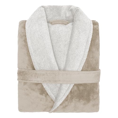 LOOKS BY WOLFGANG JOOP Bademantel S, Bademantel Damen Frottee, Frauen Morgenmantel beige mit Schalkragen, hochwertige Baumwollmischung von LOOKS BY WOLFGANG JOOP