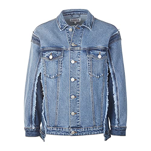 LOOKS BY WOLFGANG JOOP Damen Patchwork Lässige Two-tone Jeans Jacke, Blau, Regular von LOOKS BY WOLFGANG JOOP