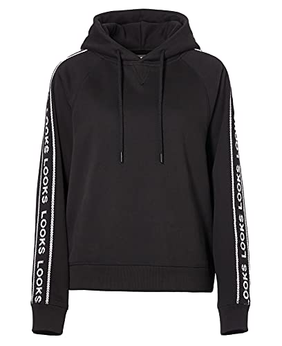 LOOKS BY WOLFGANG JOOP Damen Designer Hoodie - Kapuzenpullover mit Flauschiger Innenseite und Logo Stickerei an den Ärmeln – Sweatshirt Hoody legere Passform - schwarz von LOOKS BY WOLFGANG JOOP