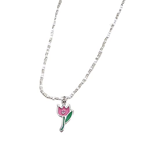 LOOMIKKE Bohème-Halskette mit koreanischen bunten Perlen, für Mädchen, Öltropfen, süß, niedlicher Anhänger, Choker-Halskette, kurze Halskette, Damenschmuck, 36 cm, Metall, Kein Edelstein von LOOMIKKE