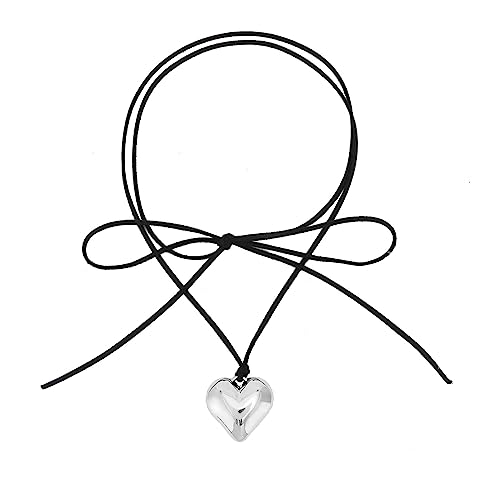 LOOMIKKE Choker-Halskette mit großem Herzanhänger, verstellbare Kette für Damen, Teenager, Mädchen, Y2K-Schmuck, 1 strap style, Metall, Kein Edelstein von LOOMIKKE
