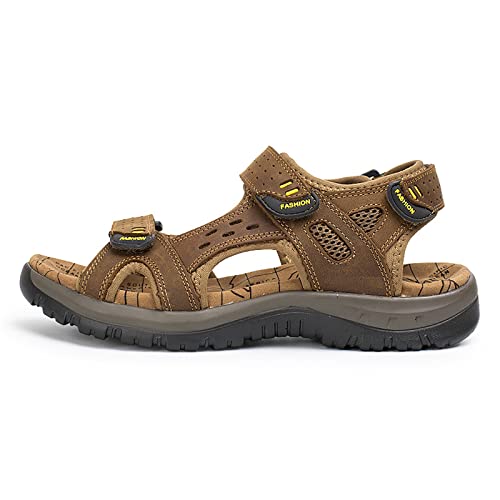 Herren-Sandalen Wandern, Strandrutschen, wasserdicht, Sommer, offene Zehenpartie, athletische Outdoor-Sandale (Farbe: Hellbraun, Größe: 48) von LOOMLO