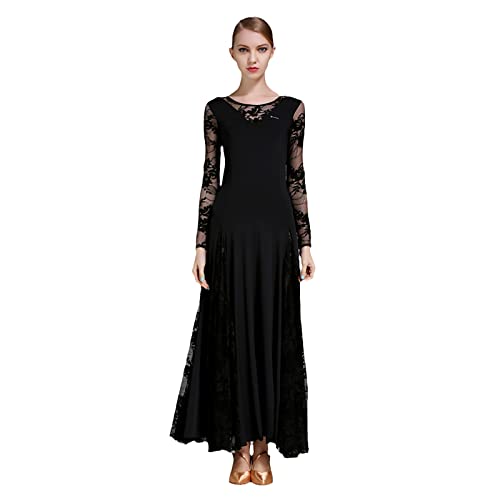 LOOMLO Spitze Ballsaal Tanzkleid Damen Langarm Walzer Tango Tanzkleider Standard Ballroom Kleid, Schwarz , XX-Large LOOMLO Spitze Ballsaal Tanzkleid Damen Langarm Walzer Tango Tanzkleider Standard Ballroom Kleid, Schwarz , XX-Large von LOOMLO