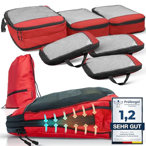 Compression Packing Cubes Set für mehr Platz im Koffer & Backpack - Packwürfel Packing Cubes Compression als Rucksack Organizer - Travel Packtaschen Reise - Camping Zubehör & Wander Ausrüstung von LOONARA Travel