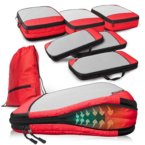 Compression Packing Cubes Set für mehr Platz im Koffer & Backpack - Packwürfel Packing Cubes Compression als Rucksack Organizer - Travel Packtaschen Reise - Camping Zubehör & Wander Ausrüstung von LOONARA Travel