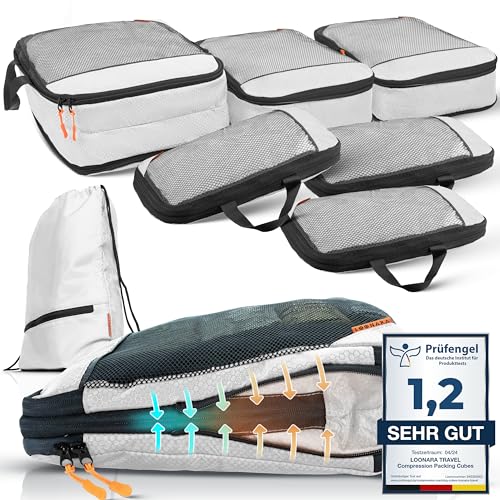 Compression Packing Cubes Set für mehr Platz im Koffer & Backpack - Packwürfel Packing Cubes Compression als Rucksack Organizer - Travel Packtaschen Reise - Camping Zubehör & Wander Ausrüstung von LOONARA Travel