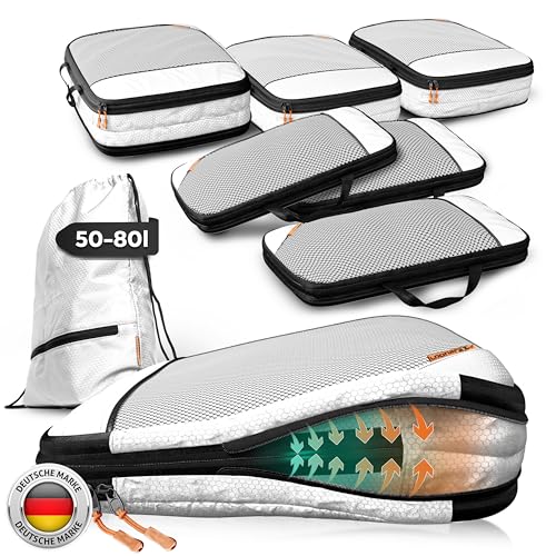 Compression Packing Cubes Set für mehr Platz im Koffer & Backpack - Packwürfel Packing Cubes Compression als Rucksack Organizer - Travel Packtaschen Reise - Camping Zubehör & Wander Ausrüstung von LOONARA Travel