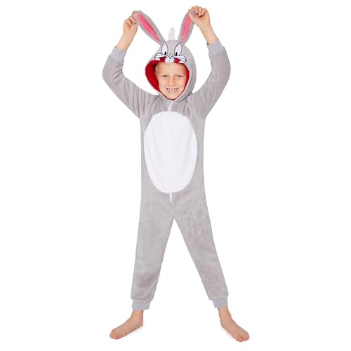 Looney Tunes Fleece Onesie für Kinder - Kuscheliger Bugs Bunny Jumpsuit - Taz Gemütlicher Schlafanzug Loungewear (Grau Bugs Bunny, 12-13 Jahre) von Looney Tunes