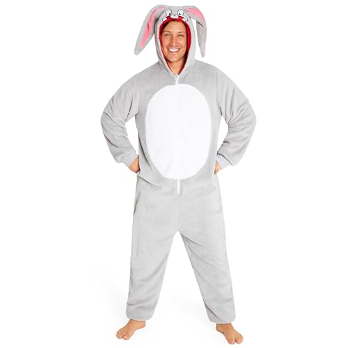 Looney Tunes Jumpsuit Herren - Onesie Herren Größen M-2XL - Kuschelige Kapuzen-Fleece-Einteiler Jumpsuits für Herren (Grau Bugs Bunny, S) von Looney Tunes