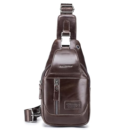 LOONGYOON Herrenbrusttasche aus Leder Umhängetasche mit Kopfhöreröffnung Studie über Sportreisen Multifunktionale Quadratische Vertikale Kleine Hängende Tasche Rucksack von LOONGYOON