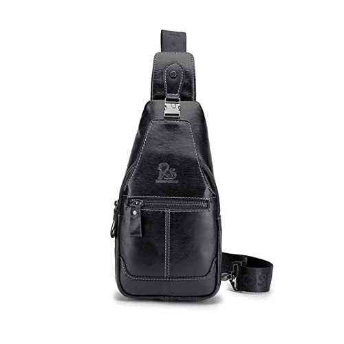 LOONGYOON Herren Brusttasche aus PU-Leder - Wasserdichte Crossbody Umhängetasche für Handy, Casual & Outdoor Aktivitäten wie Wandern und Radfahren, schwarz von LOONGYOON