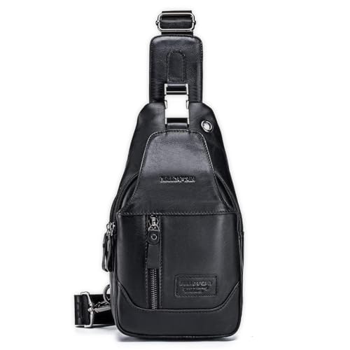 LOONGYOON Herrenbrusttasche aus Leder Umhängetasche mit Kopfhöreröffnung Studie über Sportreisen Multifunktionale Quadratische Vertikale Kleine Hängende Tasche Rucksack von LOONGYOON