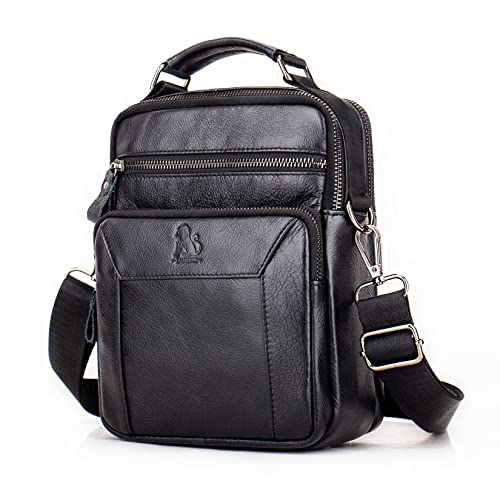 LOONGYOON Neue Leder Umhängetasche Herren vertikalen Absatz Quadratische Tasche Mode lässig Kleinen Rucksack Business Travel Multi-Pocket Handtasche(Schwarz) von LOONGYOON