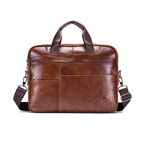 Neue Leder Aktentasche Herren Solide Farbe Multifunktionale Laptop-Tasche Wasserdicht Tragbar Retro Business Handtasche,Ideal für Arbeitsstudienreisen von LOONGYOON