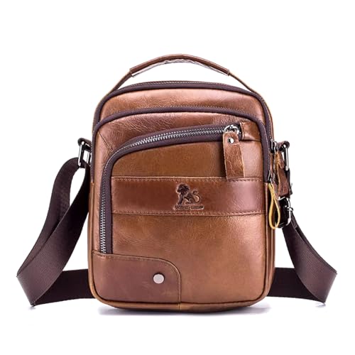 Echtes Leder Umhängetasche,Lässige Mode Crossbody Tasche,Wasserdicht Verschleißfest Multifunktionale Outdoor-Rucksack,Geeignet für Männer und Frauen Vintage Business Travel,Kleine Schulranzen,Braun von LOONGYOON