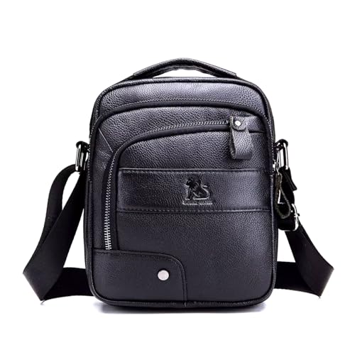 Echtes Leder Umhängetasche,Lässige Mode Crossbody Tasche,Wasserdicht Verschleißfest Multifunktionale Outdoor-Rucksack,Geeignet für Männer und Frauen Vintage Business Travel,Kleine Schulranzen,Schwarz von LOONGYOON