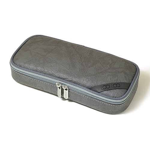 LOONLOON 665 Papier-Federmäppchen, Grau, große Kapazität, mehrteilige Stifttasche mit Reißverschluss und Trennwand, Schreibwaren-Organizer für Schule, Uni, Büro, Studentenbedarf von LOONLOON