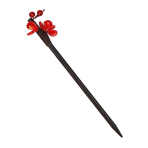 LOORGVEL 1 Stück Traditionelle Chinesische Haarnadel aus Holz mit Blumenmotiv Eleganter Haarschmuck für Damen Handgefertigte Haarspange für Vintage Look Robustes Design Rot von LOORGVEL