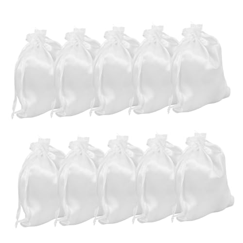 LOORGVEL 10 Stück Satin Perückentaschen mit Kordelzug Tragbare Aufbewahrungstaschen für Mehrere Perücken Vielseitig Einsetzbar als Reise und Haarschmuck Organizer Weiß Stilvoll und von LOORGVEL