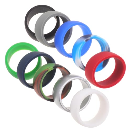 LOORGVEL 10 Stück Silikonringe für Herren und Damen Hautfreundlich Weiches Material Farbige Fitnessringe mit Breitem Design zur Fingerstärkung und Schutz Beim Sport Bequem und Langlebig von LOORGVEL