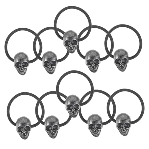 LOORGVEL 10 Stück Teiliges Gothic Haarband mit Elastischen Totenkopf Haargummis Robust und Rutschfest Modisches Haaraccessoire für Mädchen Frauen für Halloween und Alltag von LOORGVEL